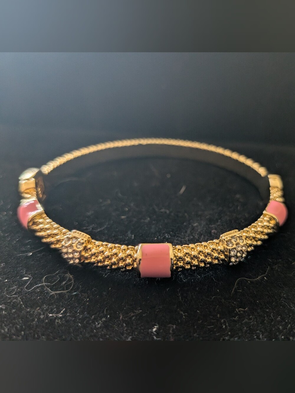 Gold Tone Bracelet with Pink Enamel Accents